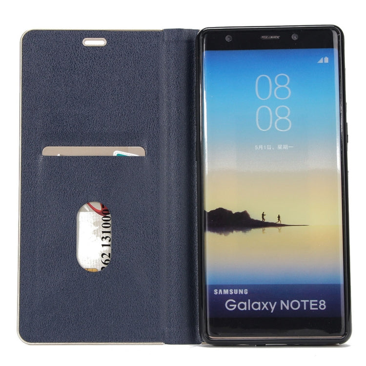 For Galaxy Note 8 Cowhide Texture PC Bumper Frame Strong Magnetic Adsorption Horizontal Flip Leather Case with Holder & Card Slots