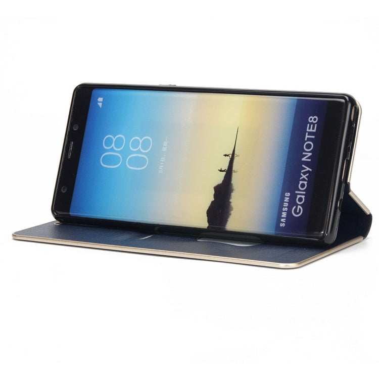 For Galaxy Note 8 Cowhide Texture PC Bumper Frame Strong Magnetic Adsorption Horizontal Flip Leather Case with Holder & Card Slots