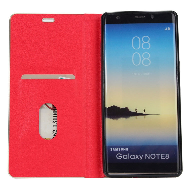 For Galaxy Note 8 Cowhide Texture PC Bumper Frame Strong Magnetic Adsorption Horizontal Flip Leather Case with Holder & Card Slots
