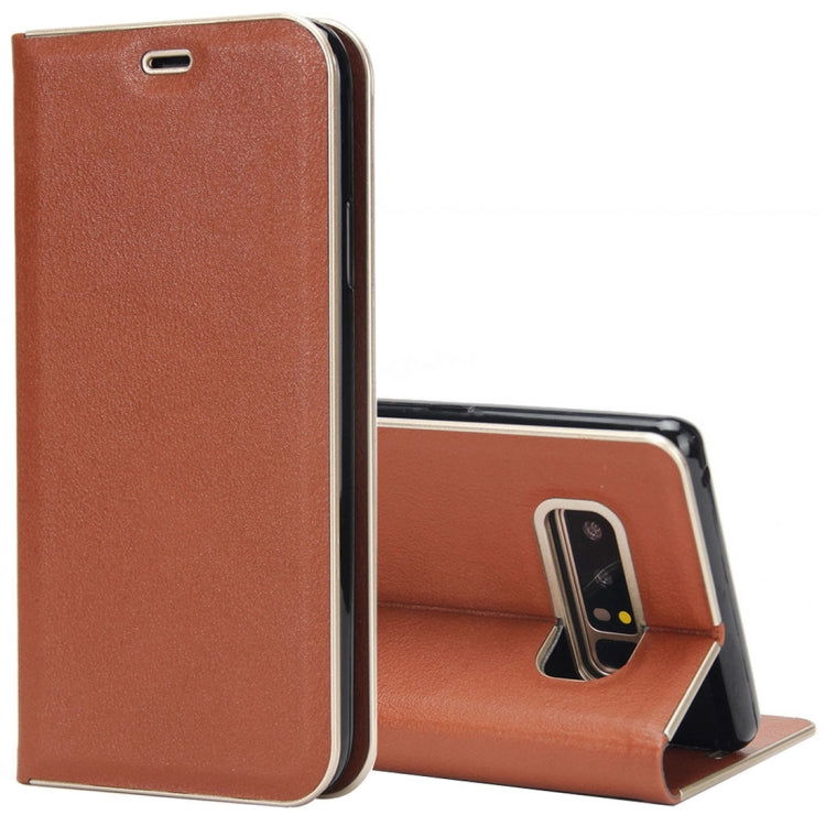 For Galaxy Note 8 Cowhide Texture PC Bumper Frame Strong Magnetic Adsorption Horizontal Flip Leather Case with Holder & Card Slots