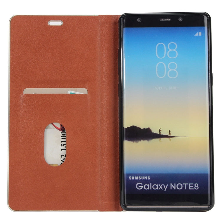 For Galaxy Note 8 Cowhide Texture PC Bumper Frame Strong Magnetic Adsorption Horizontal Flip Leather Case with Holder & Card Slots