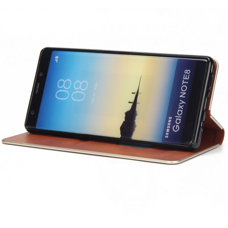 For Galaxy Note 8 Cowhide Texture PC Bumper Frame Strong Magnetic Adsorption Horizontal Flip Leather Case with Holder & Card Slots
