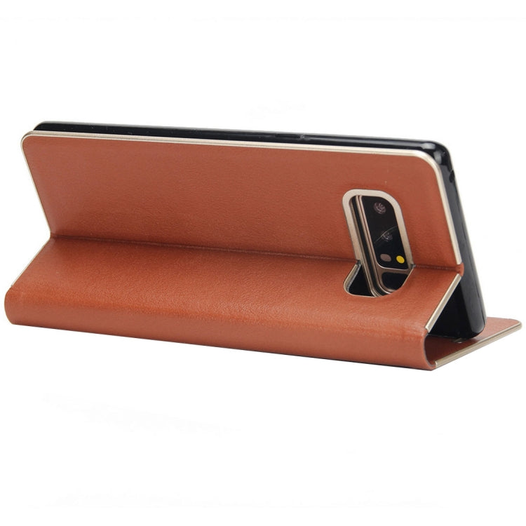 For Galaxy Note 8 Cowhide Texture PC Bumper Frame Strong Magnetic Adsorption Horizontal Flip Leather Case with Holder & Card Slots