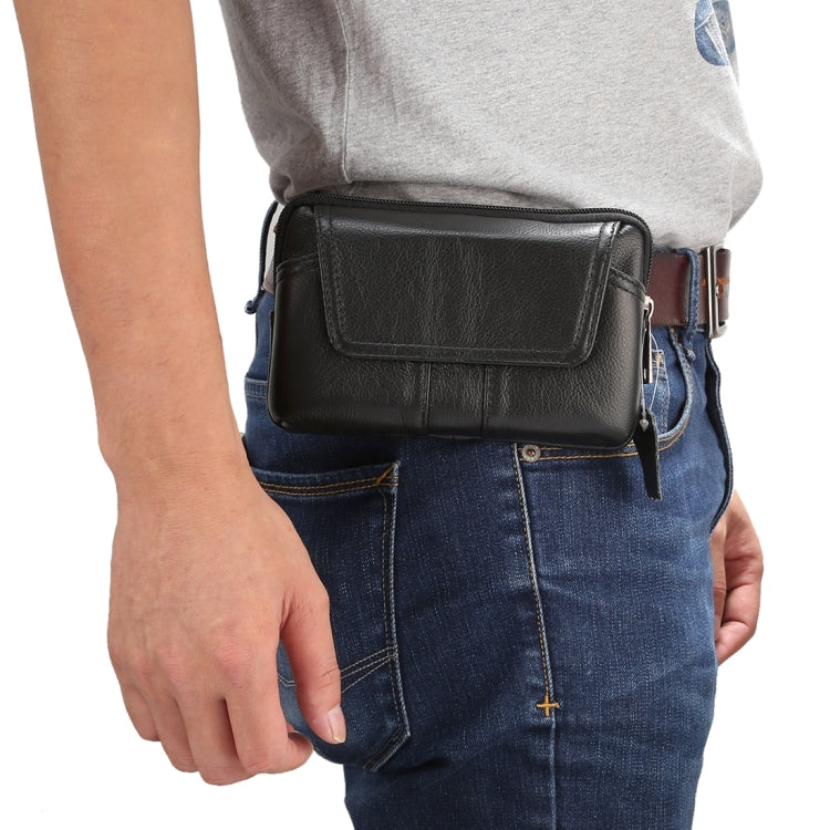 6.0 inch and Below Universal Genuine Leather Men Horizontal Style Case Waist Bag with Belt Hole, For Sony, Huawei, Meizu, Lenovo, ASUS, Cubot, Oneplus, Xiaomi, Ulefone, Letv, DOOGEE, Vkworld, and other Smartphones