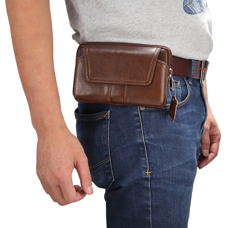 6.0 inch and Below Universal Genuine Leather Men Horizontal Style Case Waist Bag with Belt Hole, For Sony, Huawei, Meizu, Lenovo, ASUS, Cubot, Oneplus, Xiaomi, Ulefone, Letv, DOOGEE, Vkworld, and other Smartphones