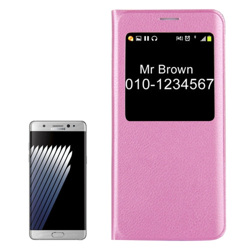 For Galaxy Note 7 / N930 Litchi Texture Horizontal Flip Leather Case with Call Display ID