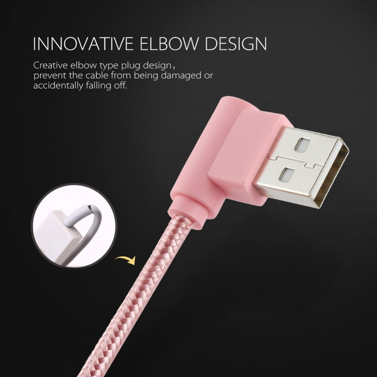25cm USB to Micro USB Nylon Weave Style Double Elbow Charging Cable, For Samsung / Huawei / Xiaomi / Meizu / LG / HTC and Other Smartphones