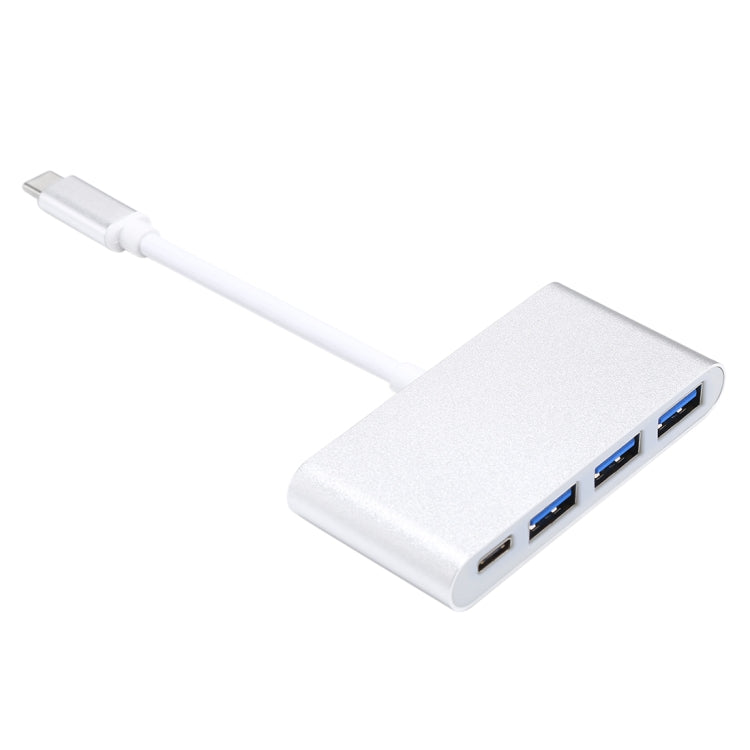 4 in 1 3 x USB 3.0 Ports & USB-C / Type-C Female to USB-C / Type-C Male Hub Splitter Adapter(Silver)