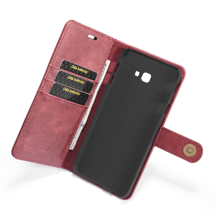 DG.MING Crazy Horse Texture Flip Detachable Magnetic Leather Case for Galaxy J4 Plus, with Holder & Card Slots & Wallet