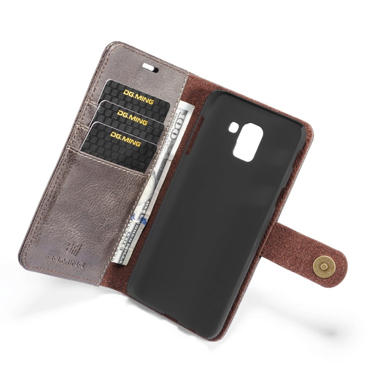 DG.MING Crazy Horse Texture Flip Detachable Magnetic Leather Case for Galaxy J6 (2018), with Holder & Card Slots & Wallet