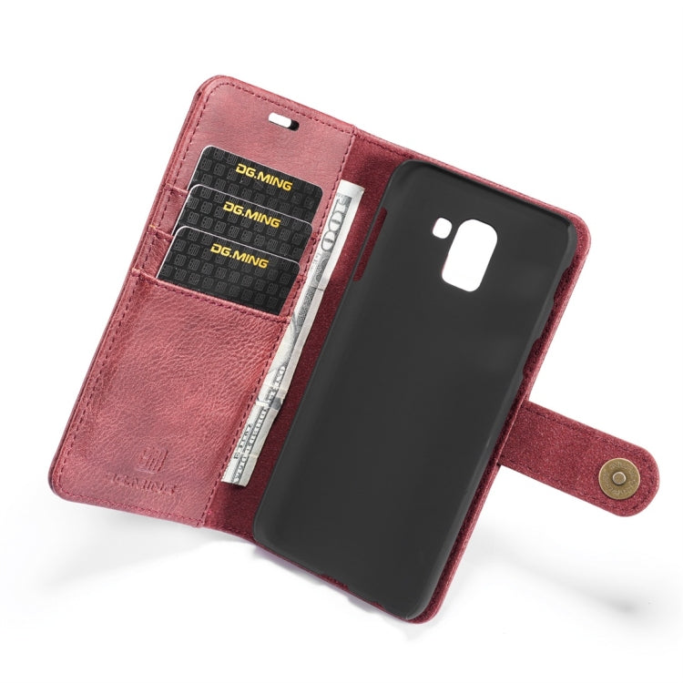 DG.MING Crazy Horse Texture Flip Detachable Magnetic Leather Case for Galaxy J6 (2018), with Holder & Card Slots & Wallet