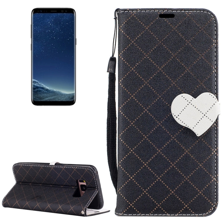 For Galaxy S8 TPU + PU Love Contrast Color Lattice Horizontal Flip Leather Case with Holder & Card Slots & Wallet & Lanyard