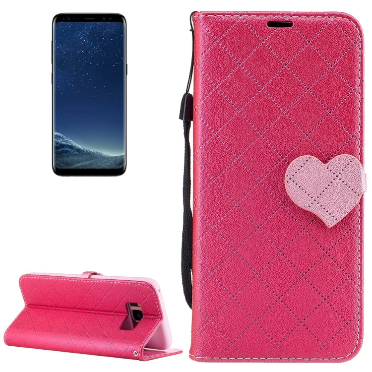 For Galaxy S8 TPU + PU Love Contrast Color Lattice Horizontal Flip Leather Case with Holder & Card Slots & Wallet & Lanyard