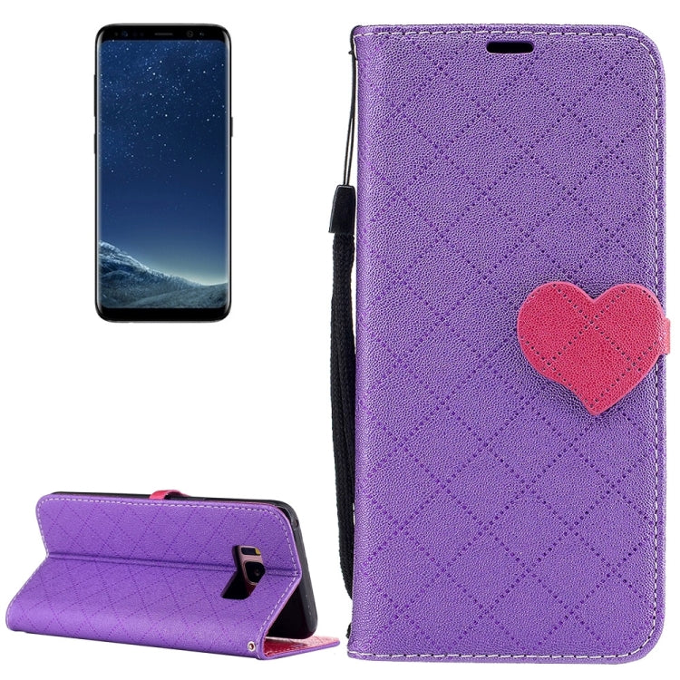 For Galaxy S8 TPU + PU Love Contrast Color Lattice Horizontal Flip Leather Case with Holder & Card Slots & Wallet & Lanyard