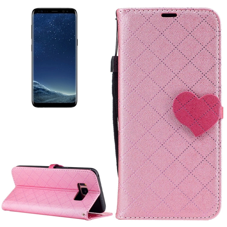 For Galaxy S8 TPU + PU Love Contrast Color Lattice Horizontal Flip Leather Case with Holder & Card Slots & Wallet & Lanyard