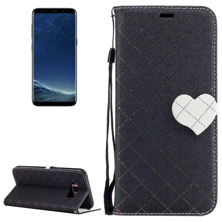 For Galaxy S8 + / G955 TPU + PU Love Contrast Color Lattice Horizontal Flip Leather Case with Holder & Card Slots & Wallet & Lanyard
