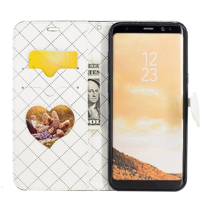 For Galaxy S8 + / G955 TPU + PU Love Contrast Color Lattice Horizontal Flip Leather Case with Holder & Card Slots & Wallet & Lanyard