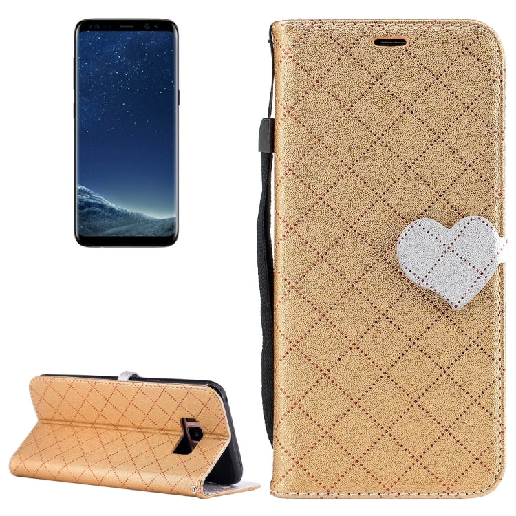For Galaxy S8 + / G955 TPU + PU Love Contrast Color Lattice Horizontal Flip Leather Case with Holder & Card Slots & Wallet & Lanyard