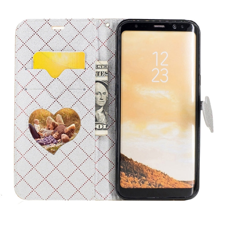 For Galaxy S8 + / G955 TPU + PU Love Contrast Color Lattice Horizontal Flip Leather Case with Holder & Card Slots & Wallet & Lanyard