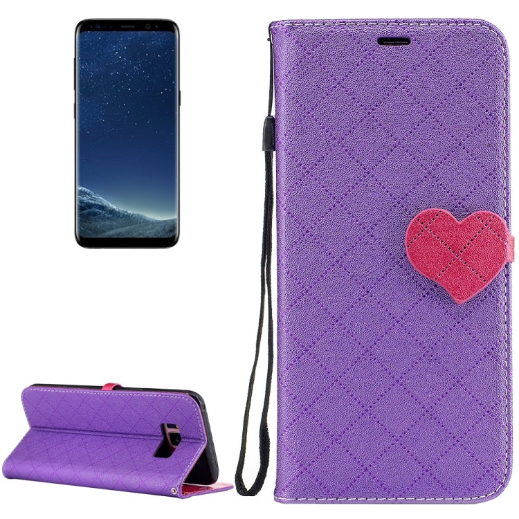 For Galaxy S8 + / G955 TPU + PU Love Contrast Color Lattice Horizontal Flip Leather Case with Holder & Card Slots & Wallet & Lanyard