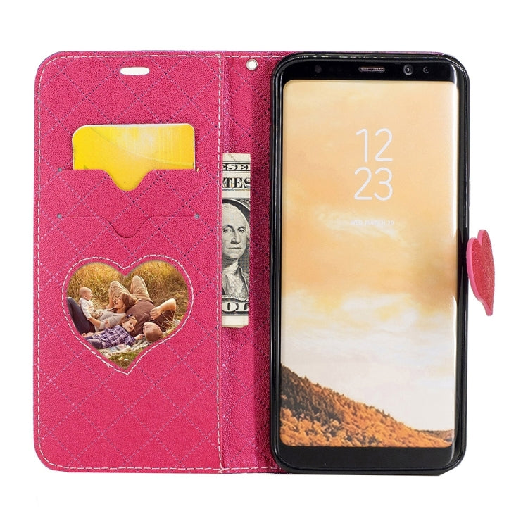 For Galaxy S8 + / G955 TPU + PU Love Contrast Color Lattice Horizontal Flip Leather Case with Holder & Card Slots & Wallet & Lanyard