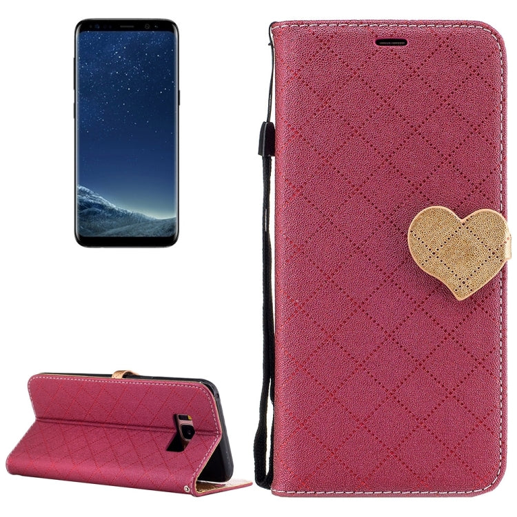 For Galaxy S8 + / G955 TPU + PU Love Contrast Color Lattice Horizontal Flip Leather Case with Holder & Card Slots & Wallet & Lanyard
