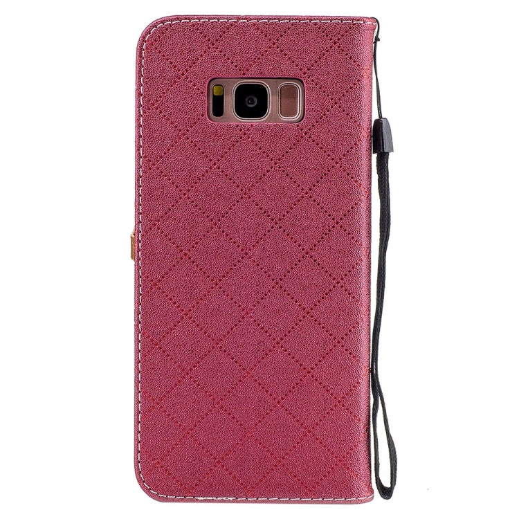 For Galaxy S8 + / G955 TPU + PU Love Contrast Color Lattice Horizontal Flip Leather Case with Holder & Card Slots & Wallet & Lanyard