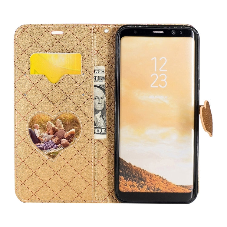 For Galaxy S8 + / G955 TPU + PU Love Contrast Color Lattice Horizontal Flip Leather Case with Holder & Card Slots & Wallet & Lanyard