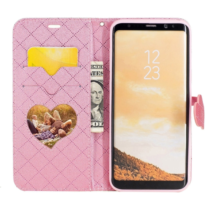 For Galaxy S8 + / G955 TPU + PU Love Contrast Color Lattice Horizontal Flip Leather Case with Holder & Card Slots & Wallet & Lanyard