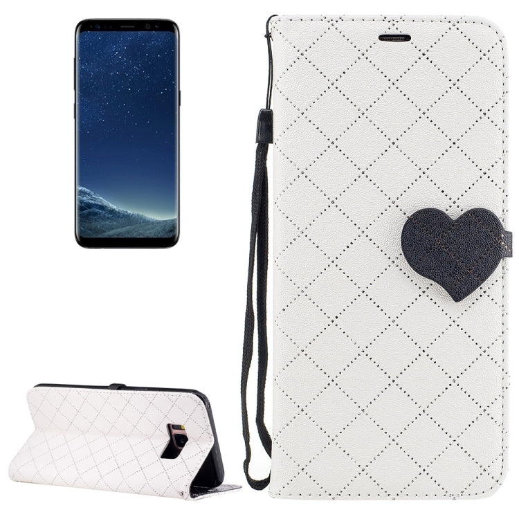For Galaxy S8 + / G955 TPU + PU Love Contrast Color Lattice Horizontal Flip Leather Case with Holder & Card Slots & Wallet & Lanyard