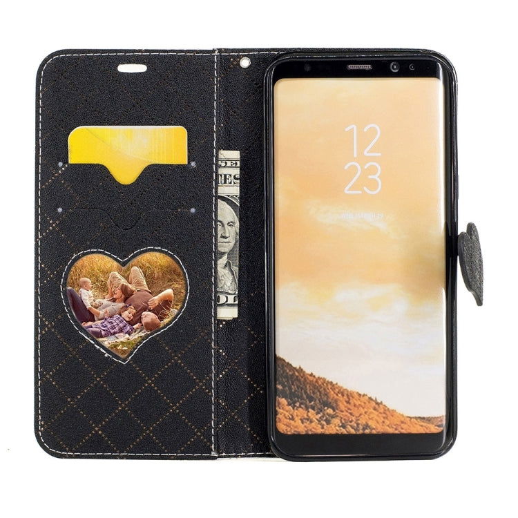 For Galaxy S8 + / G955 TPU + PU Love Contrast Color Lattice Horizontal Flip Leather Case with Holder & Card Slots & Wallet & Lanyard