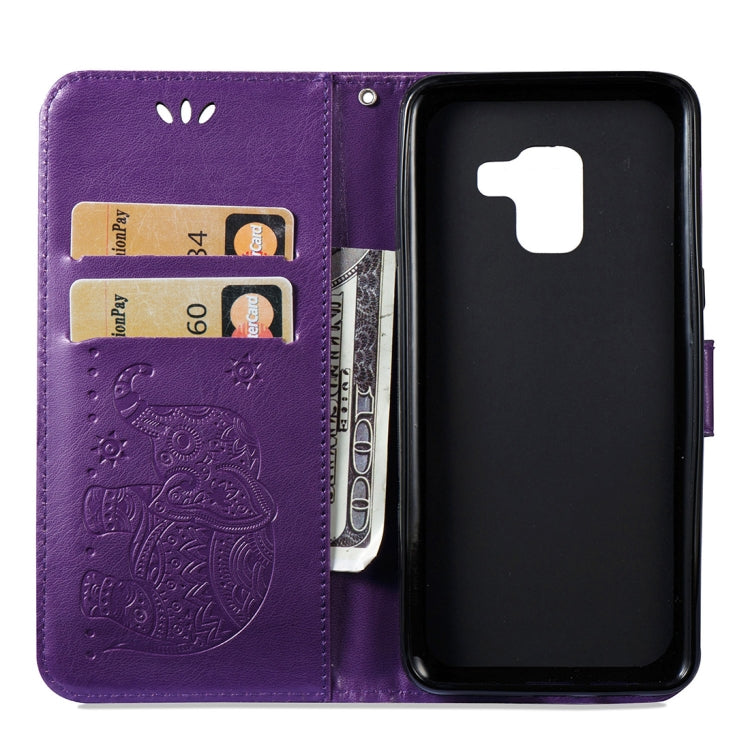 For Galaxy A8 (2018) Elephant Embossing Horizontal Flip Leather Case with Holder & Card Slots & Wallet & Lanyard