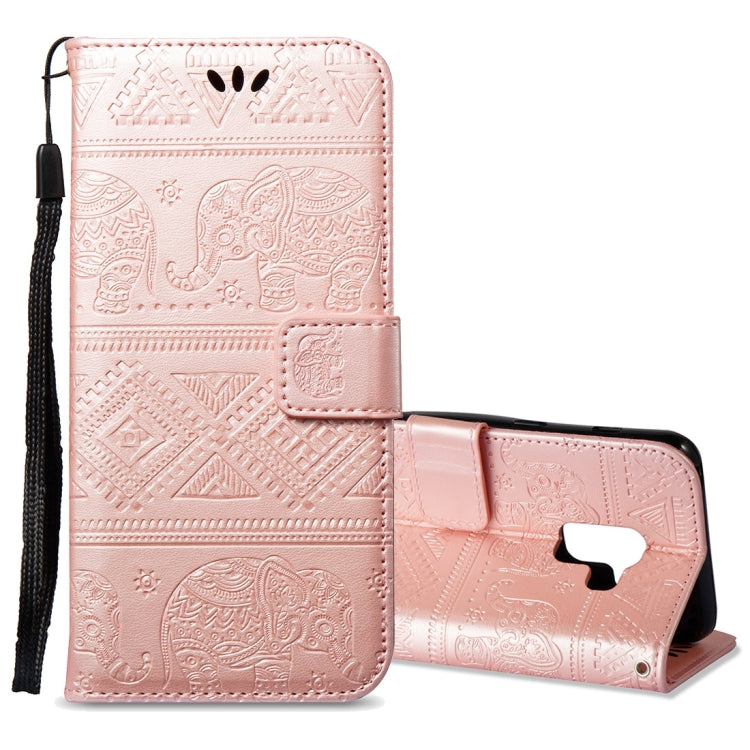 For Galaxy A8 (2018) Elephant Embossing Horizontal Flip Leather Case with Holder & Card Slots & Wallet & Lanyard