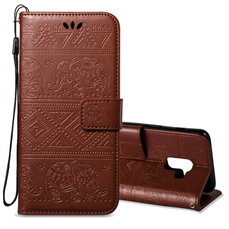 For Galaxy A8 (2018) Elephant Embossing Horizontal Flip Leather Case with Holder & Card Slots & Wallet & Lanyard