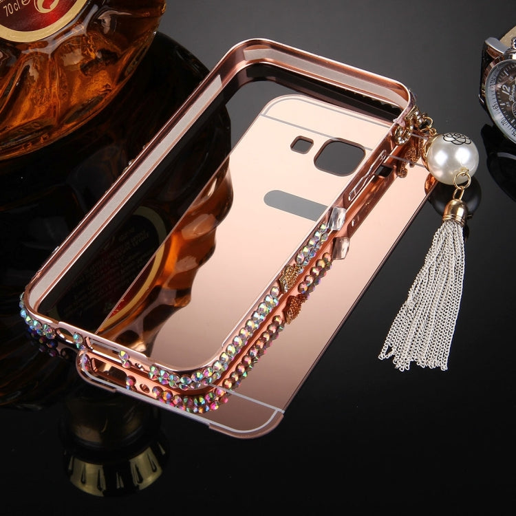 For Galaxy J5 / J500 Pearl Chain Pendant Diamond Encrusted Electroplating Mirror PC Protective Cover Case