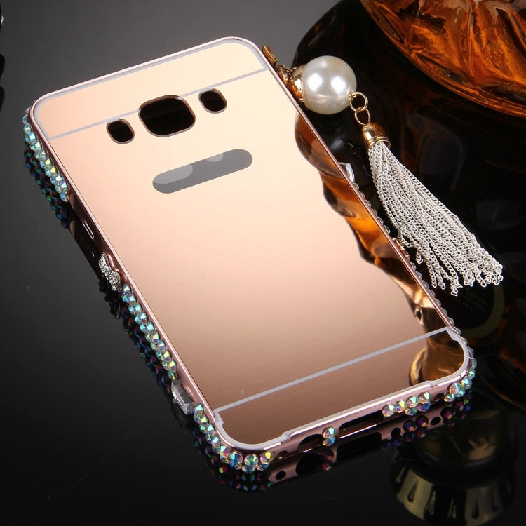 For Galaxy J5 (2016) / J510 Pearl Chain Pendant Diamond Encrusted Electroplating Mirror PC Protective Cover Case