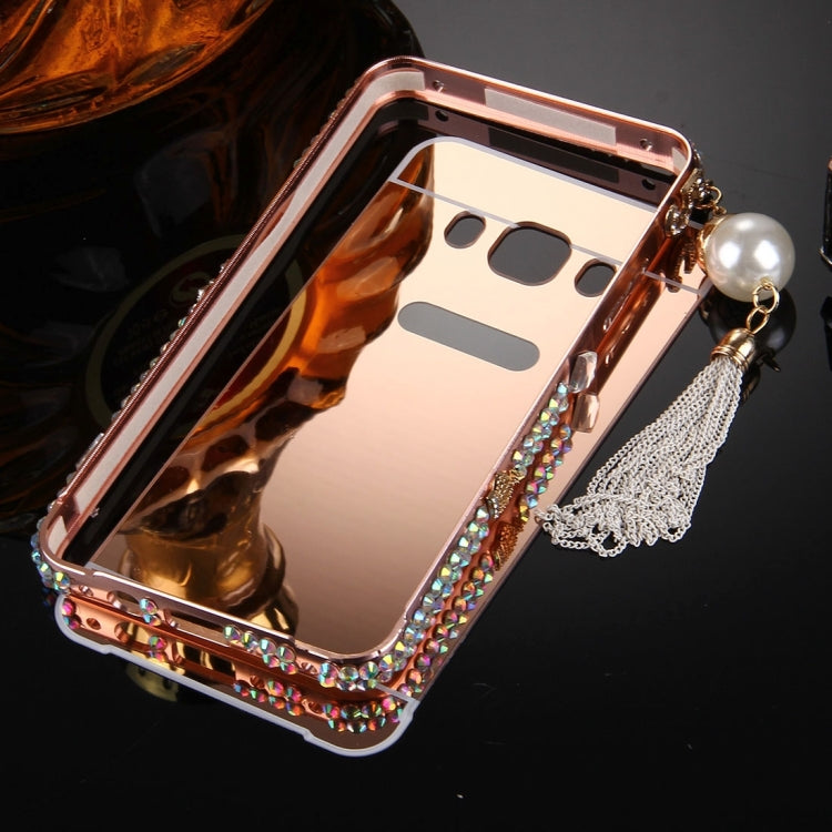 For Galaxy J5 (2016) / J510 Pearl Chain Pendant Diamond Encrusted Electroplating Mirror PC Protective Cover Case