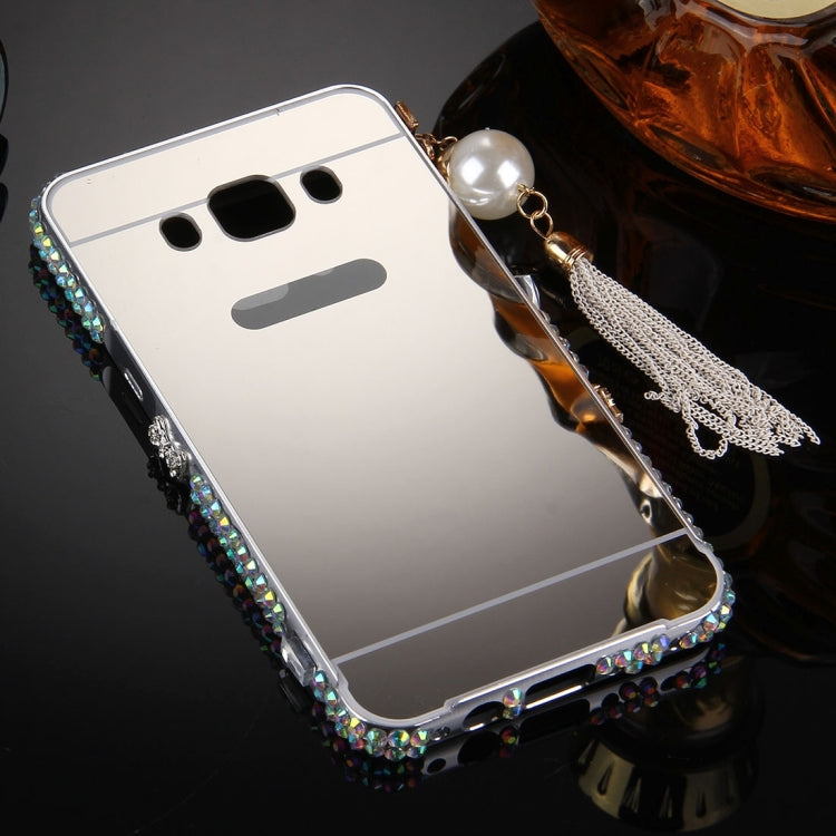 For Galaxy J5 (2016) / J510 Pearl Chain Pendant Diamond Encrusted Electroplating Mirror PC Protective Cover Case