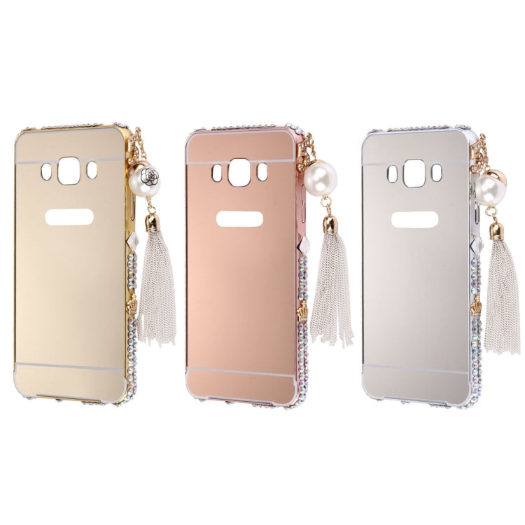 For Galaxy J5 (2016) / J510 Pearl Chain Pendant Diamond Encrusted Electroplating Mirror PC Protective Cover Case