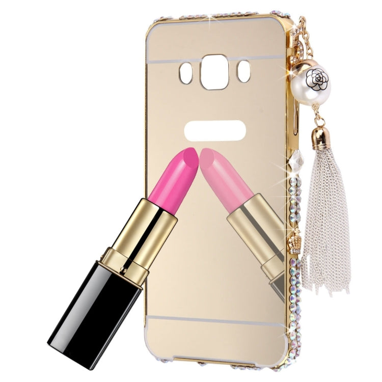 For Galaxy J7 (2016) / J710 Pearl Chain Pendant Diamond Encrusted Electroplating Mirror PC Protective Cover Case