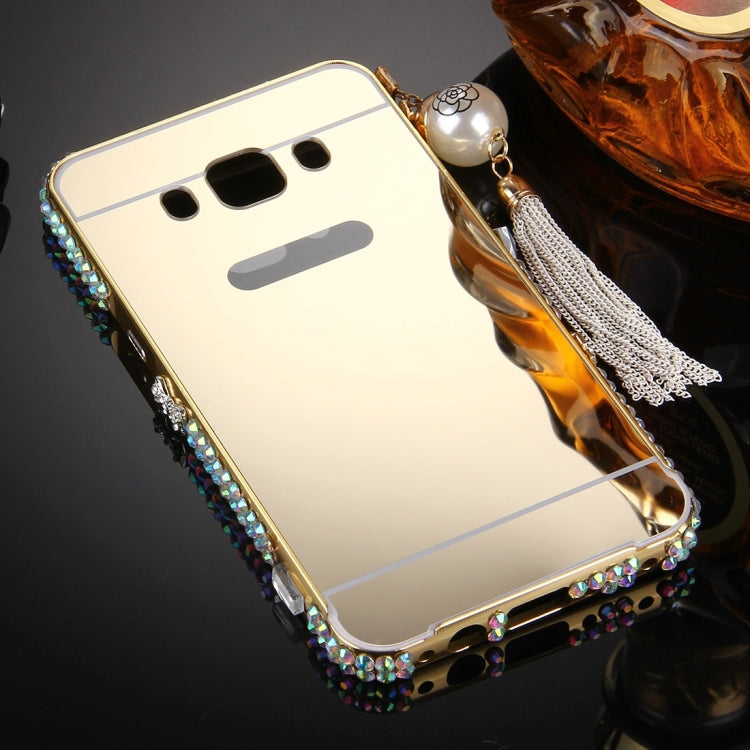 For Galaxy J7 (2016) / J710 Pearl Chain Pendant Diamond Encrusted Electroplating Mirror PC Protective Cover Case