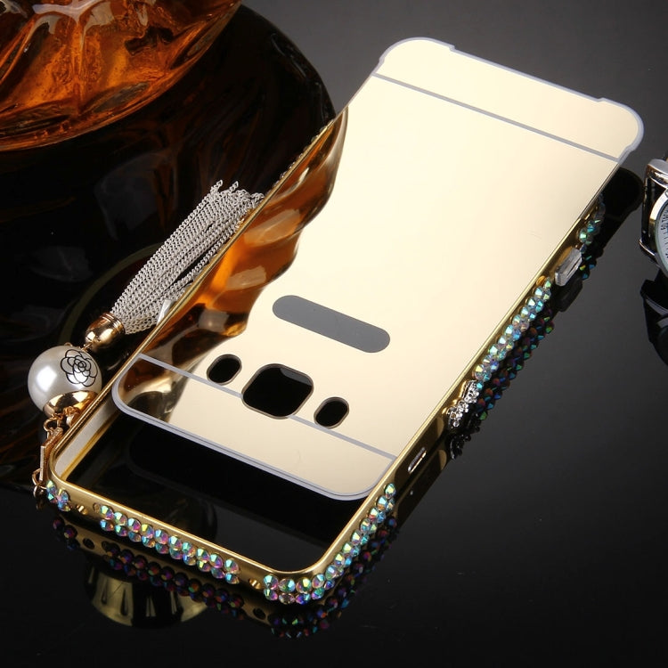 For Galaxy J7 (2016) / J710 Pearl Chain Pendant Diamond Encrusted Electroplating Mirror PC Protective Cover Case
