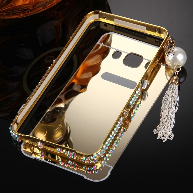 For Galaxy J7 (2016) / J710 Pearl Chain Pendant Diamond Encrusted Electroplating Mirror PC Protective Cover Case