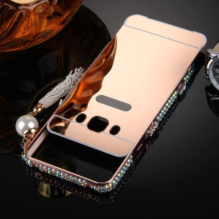 For Galaxy J7 (2016) / J710 Pearl Chain Pendant Diamond Encrusted Electroplating Mirror PC Protective Cover Case