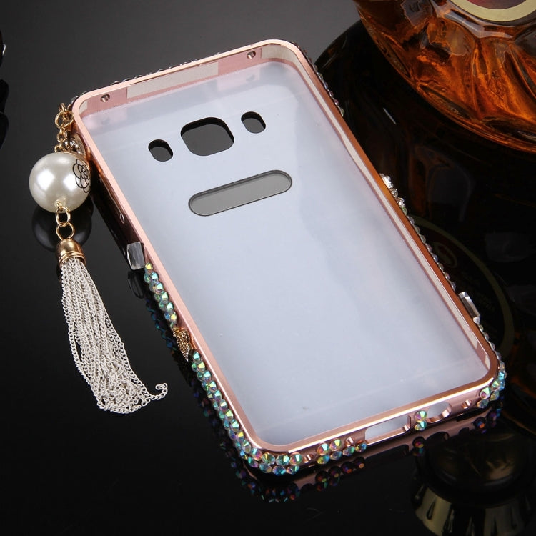For Galaxy J7 (2016) / J710 Pearl Chain Pendant Diamond Encrusted Electroplating Mirror PC Protective Cover Case