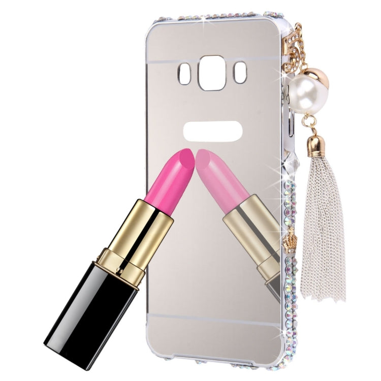For Galaxy J7 (2016) / J710 Pearl Chain Pendant Diamond Encrusted Electroplating Mirror PC Protective Cover Case