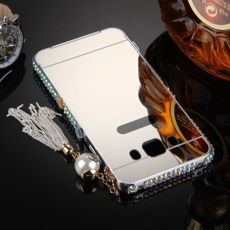 For Galaxy J7 (2016) / J710 Pearl Chain Pendant Diamond Encrusted Electroplating Mirror PC Protective Cover Case