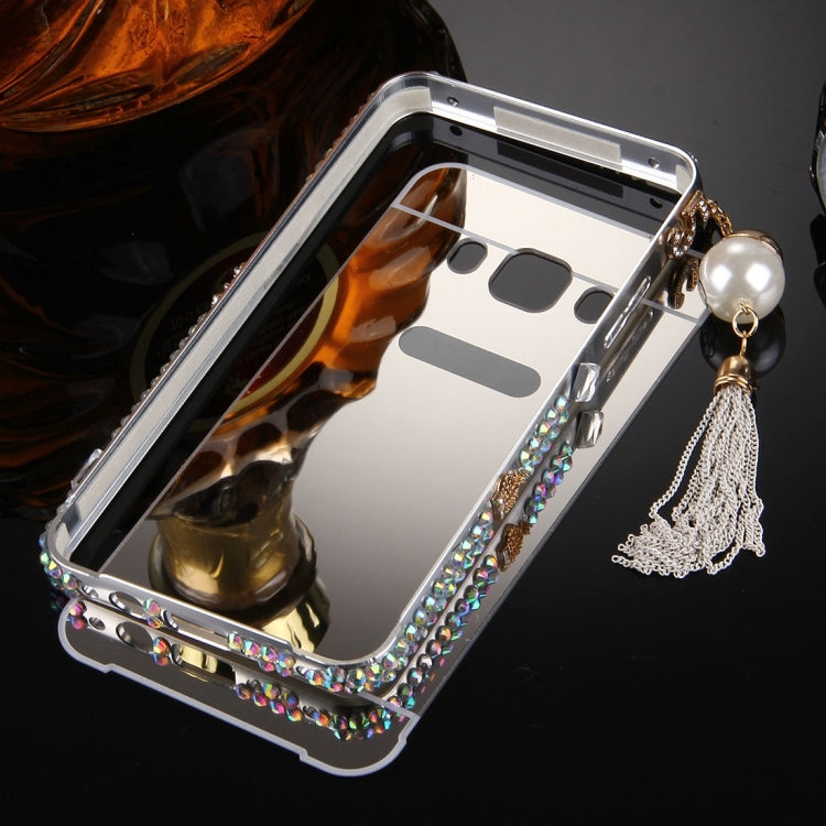 For Galaxy J7 (2016) / J710 Pearl Chain Pendant Diamond Encrusted Electroplating Mirror PC Protective Cover Case