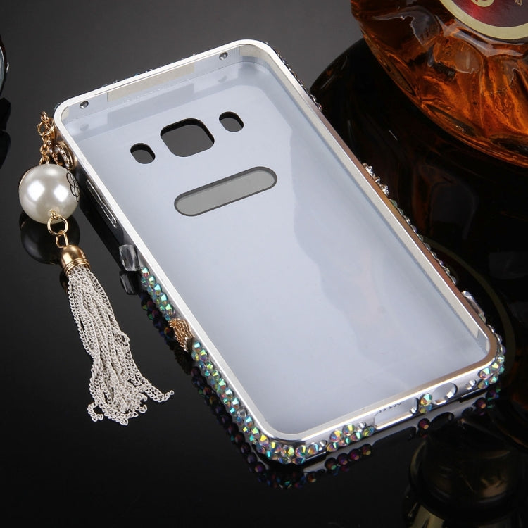 For Galaxy J7 (2016) / J710 Pearl Chain Pendant Diamond Encrusted Electroplating Mirror PC Protective Cover Case
