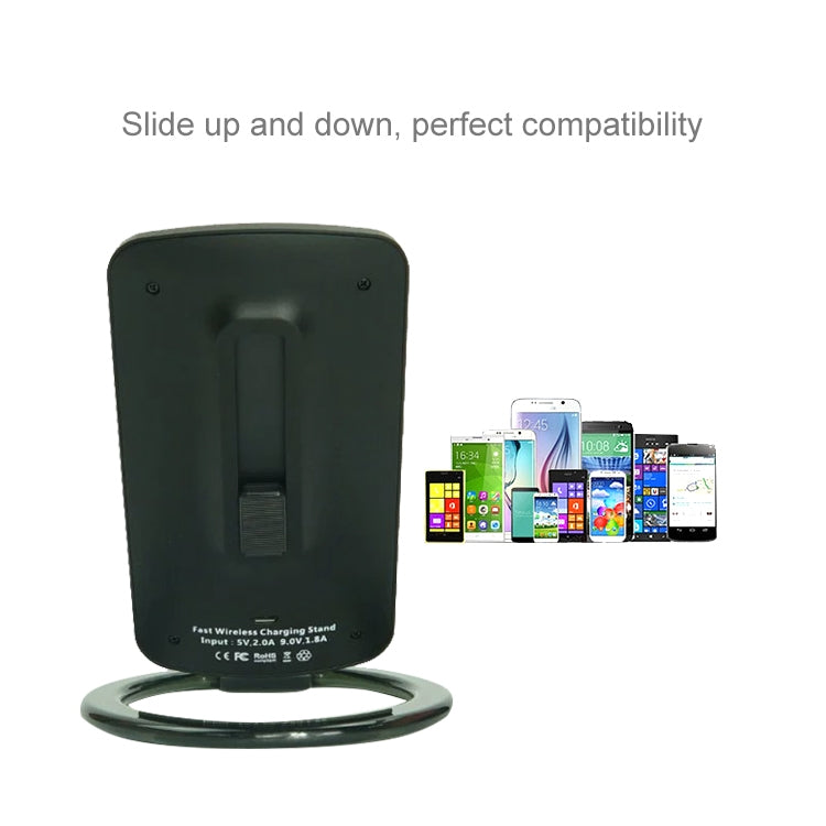 Q800 Output 5V 1.5A Qi Standard Vertical Fast Wireless Charger, Used in Support QI Sandard Phones, For iPhone, Galaxy, Huawei, Xiaomi, LG, HTC and Other Smart Phones